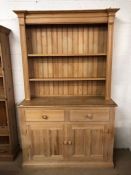Kitchen pine dresser with two drawers and cupboard under and two shelves above 122cm x 43cm x 200cm