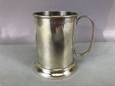 Silver hallmarked Tankard on stepped base hallmarked for Birmingham by maker E J Houlston approx 8cm