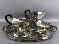 Silver plated Tray and tea / coffee set comprising 4 pieces