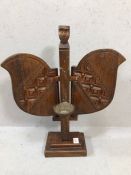 Carved wooden candle holder, with hinged wings/screens, approx 59cm in height