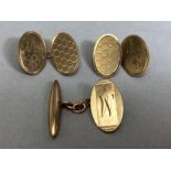 9ct Gold cufflinks three in total and approx 6.8g
