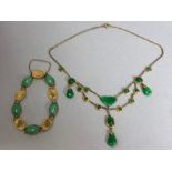 Chinese gold and Jade necklace and bracelet