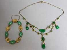 Chinese gold and Jade necklace and bracelet