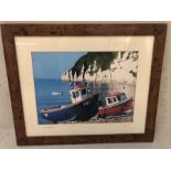 Local Interest print, fishing boats at Beer, signed G T W H