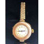 Vintage 9ct Gold cased circular Dial watch (A/F) on expanding bracelet