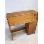 Scratch built narrow bureau mid century style with fall front and cupboard under, approx 96cm x 39cm