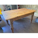 Pine farmhouse kitchen table, approx 152cm x 90cm x 76cm tall