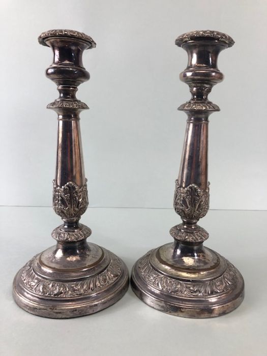 Pair of silver-plated candlesticks, approx 29cm in height