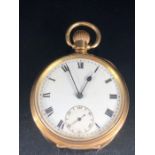 10ct Gold plated Fob watch, case by Dennison, white dial and seconds subsidiary dial at six o'clock