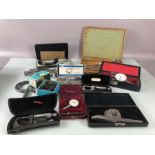 Precision measuring tools: a collection of tools to include Mercer dial indicator, Starrett