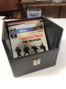 Collection of 7'' singles in record case to include The Beatles, Ottawan, Adam and The Ants etc