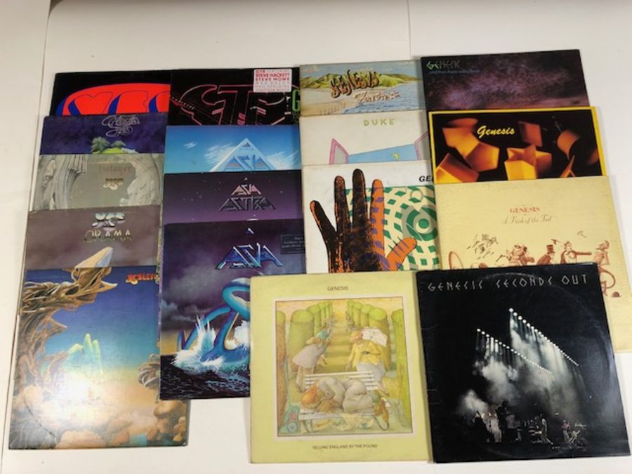 17 YES/GENESIS/ASIA LPs including: Fragile, S/T, Relayer, Drama, Asia, Astra, Foxtrot, Duke, Selling