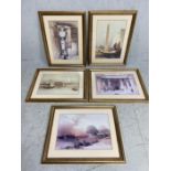 After David Roberts RA - five re-prints of his original works in Gold Gilt frames (5)