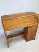 Scratch built narrow bureau mid century style with fall front and cupboard under, approx 96cm x 39cm