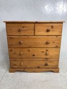 Pine Chest of Draws, Modern Pine Chest of Draws, run of 3 draws with 2 on top, scroll base with