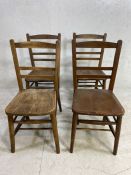 Four vintage school chairs with cross stretchers, height at back approx 83cm