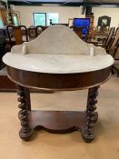 Antique furniture, 19th century side table/ stand, dark wood finish base with barley twist legs
