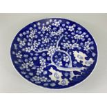 Oriental Dish, Blue and white Japanese export dish with painted decoration of cherry blossom. A.F ,