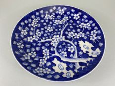 Oriental Dish, Blue and white Japanese export dish with painted decoration of cherry blossom. A.F ,