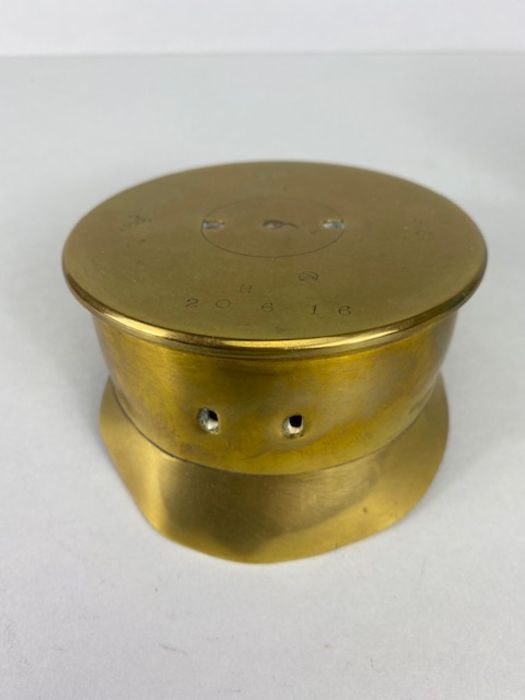 Military interest, WW1 trench art cap, made from a brass shell case dated 1916. - Image 2 of 5