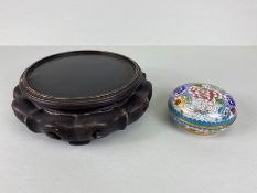 Chinese cloisonne pot, A Chinese cloisonne pot with flower decoration, and a wooden oriental stand