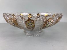 Bohemian glass, A Bohemian wheel cut Crystal bowl with Gilded and enamel decoration of flowers,