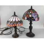 Tiffany stye lamps, 2 modern table lamps with stained glass shades in the Tiffany style, AF