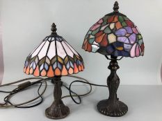 Tiffany stye lamps, 2 modern table lamps with stained glass shades in the Tiffany style, AF