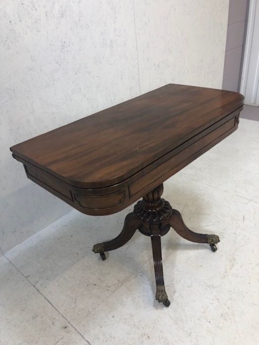 Regency D Shape 19th Century card table, the pivoting top enclosing a modern green baize, on a - Image 3 of 17