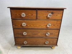 Antique furniture, Antique pine chest of draws, run of 3 draws with 2 above on replaced modern