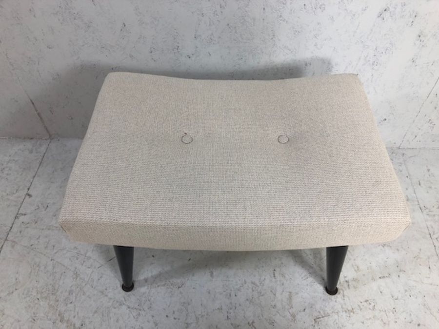 Retro stool, 1970s/80s Dressing table or foot stool, pale grey upholstery on black splayed tapered - Image 2 of 4