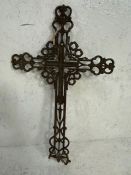 Decorators interest,19th century cast iron continental church yard crucifix, approximately 84cm x