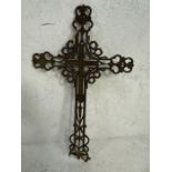 Decorators interest,19th century cast iron continental church yard crucifix, approximately 84cm x