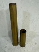 Trench art, 2 brass artillery shell cases the larger approximately 63cm high, A.F