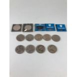 commemorative coins, a collection of Queen Elizabeth II crowns, various dates and designs, including