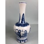 Oriental vase, chinese style ceramic vase with blue and white decoration of people in traditional