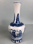 Oriental vase, chinese style ceramic vase with blue and white decoration of people in traditional