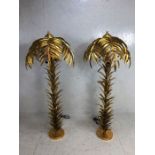 Pair of highly decorative and unusual standard lamps in the form of palm trees in gilt metal, each