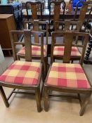 Dining chairs, 4 matched 1940s/50s oak dining chairs, seat pads upholstered in modern fabric, A.F