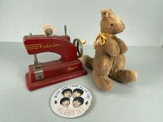 Nostalgic Items. Three childhood nostalgic items, a Vulcon minor sewing machine, plush kangaroo