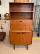 Mid Century sideboard / drinks cabinet, the fall front with mirrored back, two shelves over and