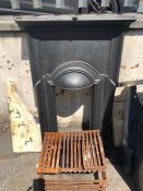 Wrought iron fireplace with fire basket and grate, approx 70cm x 105cm
