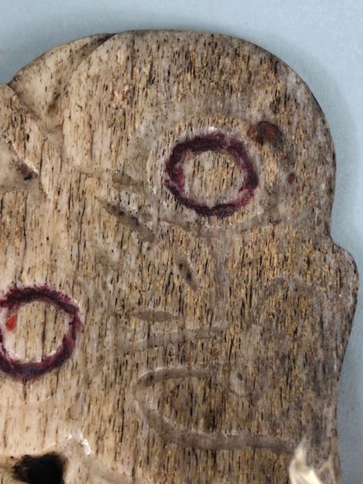 Tribal Art Interest, large Māori carved Whale bone Hei-tiki, of an early form, red inlaid eyes, - Image 5 of 18