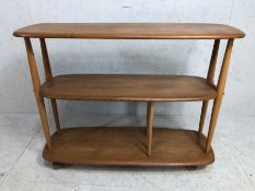 ERCOL light elm open book shelf / room divider, on castors, approx 91cm x 31cm x 71cm tall