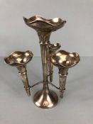 Hallmarked Silver three stem fluted posey vase with three detachable vases around a single larger