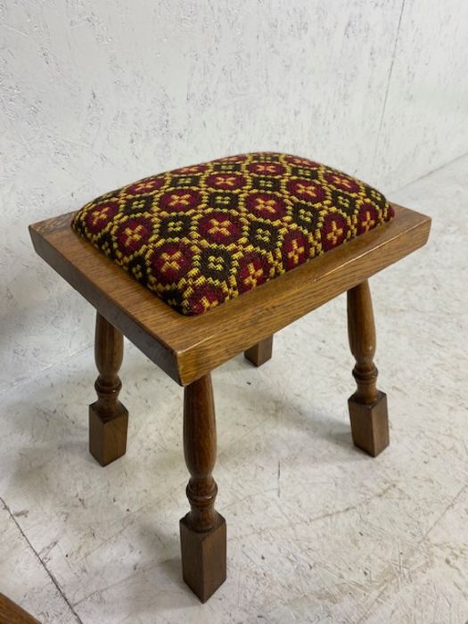 Three small wooden items to include small carved chair, stool with upholstered seat and a decorative - Image 4 of 7