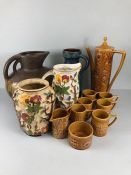 Collection of Pottery to include vintage coffee set, West German Vase, large glazed jug etc