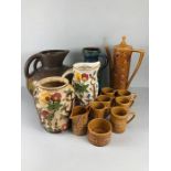 Collection of Pottery to include vintage coffee set, West German Vase, large glazed jug etc
