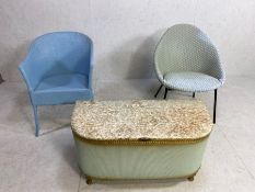Collection of three furniture items, Lloyd Loom style: two chairs and a lidded blanket box (3)