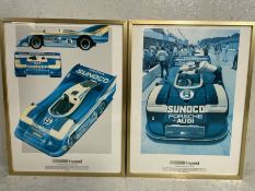 Two Vintage PORCHE Poster prints one featuring Mark Donohue
